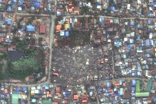 Colapsou e destruiu barracos e edifícios em Mandalay, Mianmar